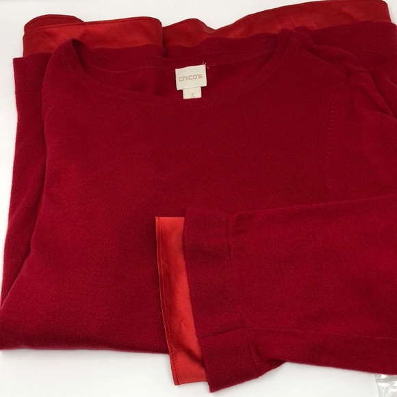 Chico’s Size 3 Red Knit Blouse with Red Satin Trim - Picture 6 of 7